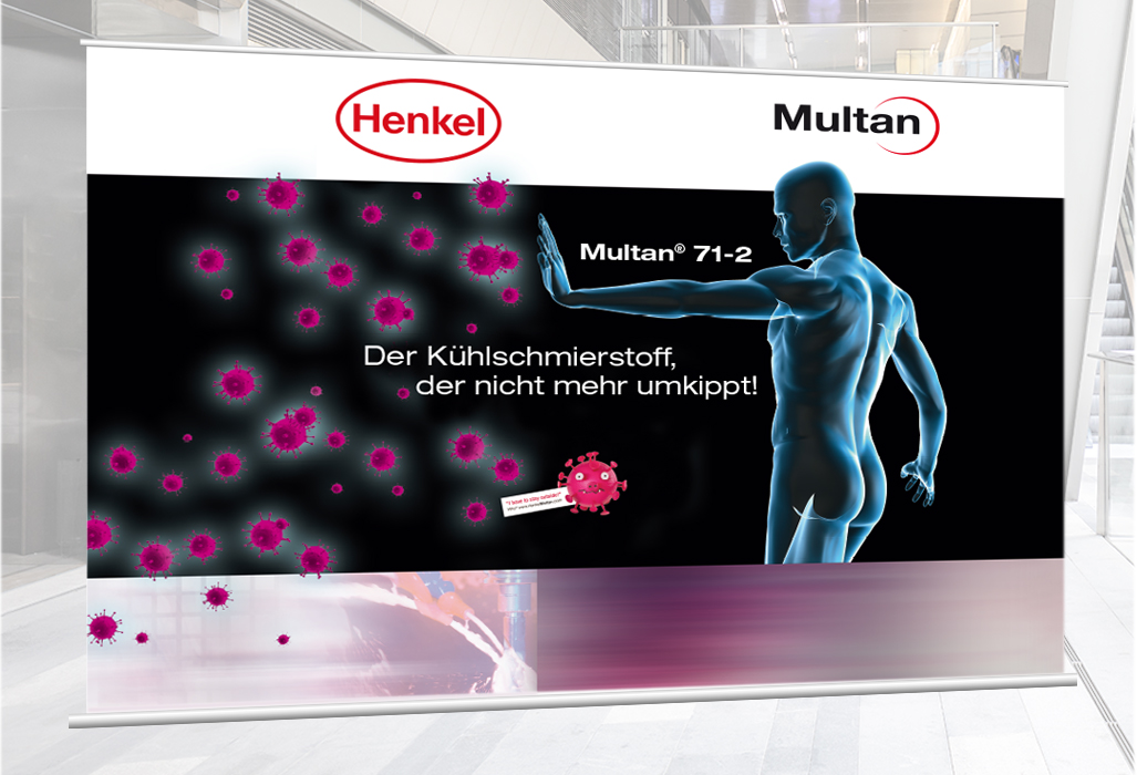 Großflächige Werbeformate Messewand Multan Henkel erstellt von Agentur Design & Event in München Daniela Ucles Bäumler