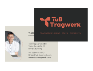 Logosdesign, Visitenkartenlayout für das Unternehmen TUB Tragwerk durch die Agentur Design & Event München